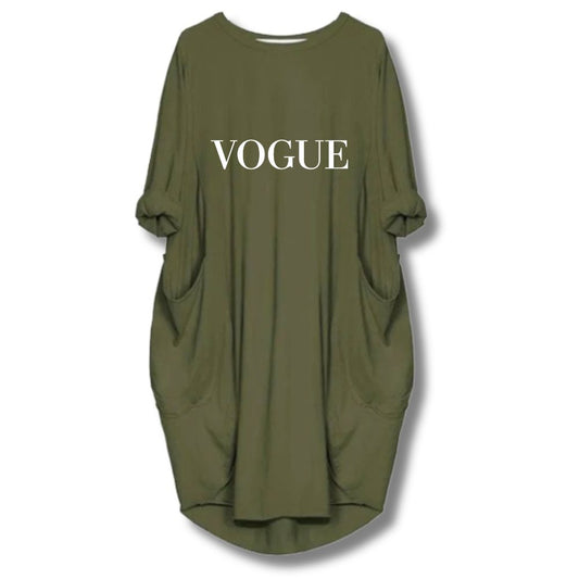 Vogue Printed Long Tee - Olive Green