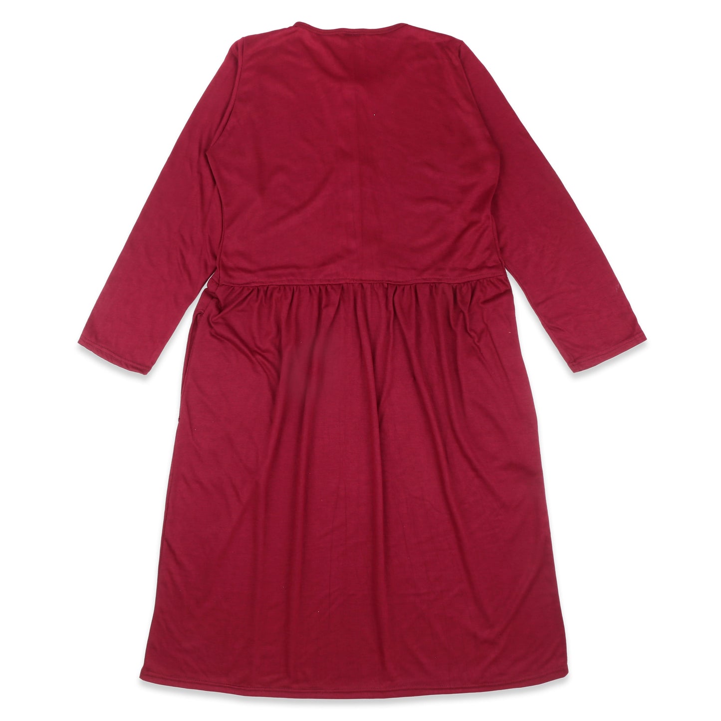 Long Maxi Dress with Front Buttons and Full Sleeve - Maroon