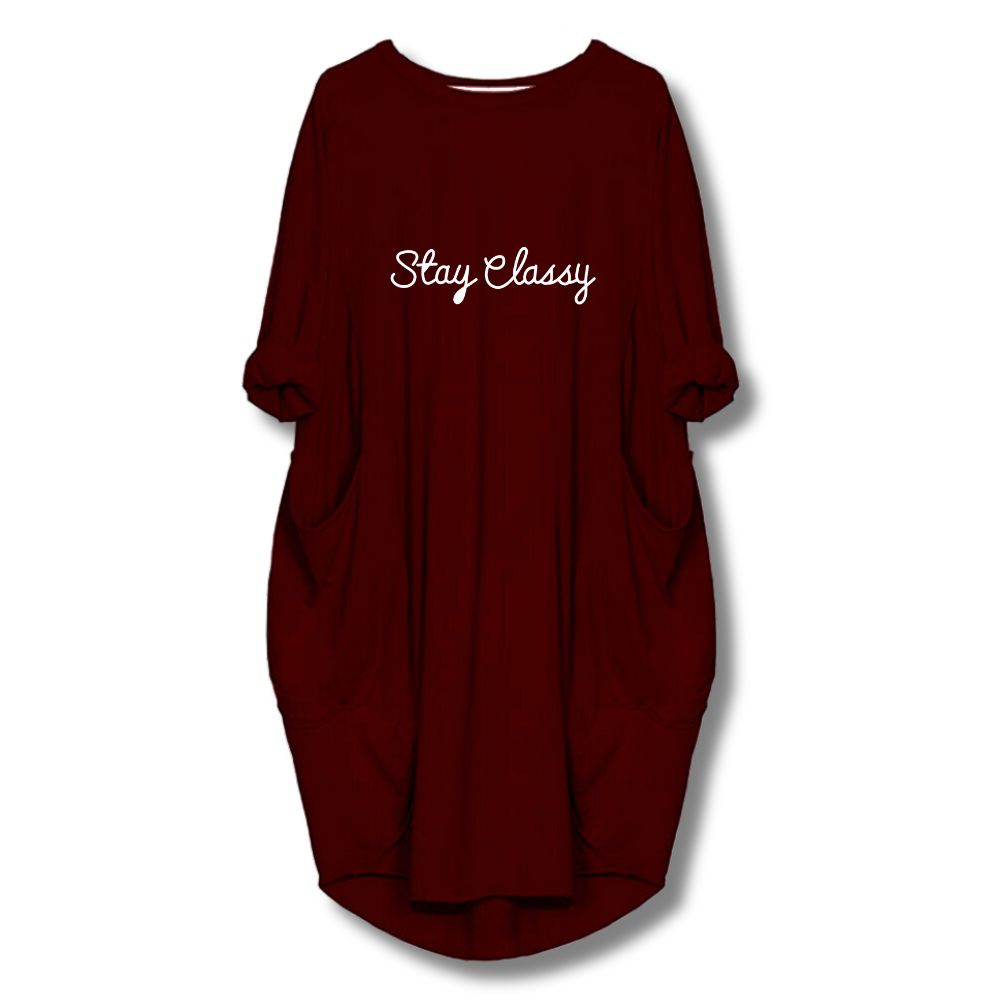 Stay Classy Printed Long Tee - Maroon