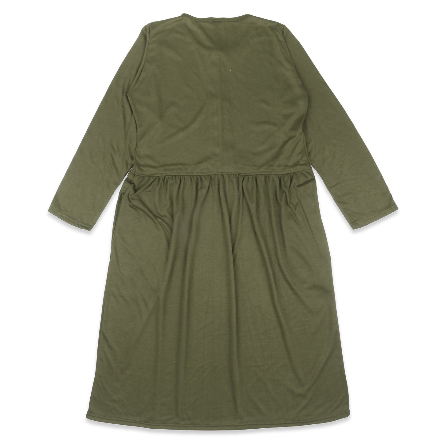 Long Maxi Dress with Front Buttons and Full Sleeve - Olive