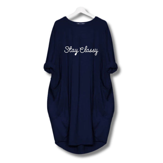 Stay Classy Printed Long Tee - Blue