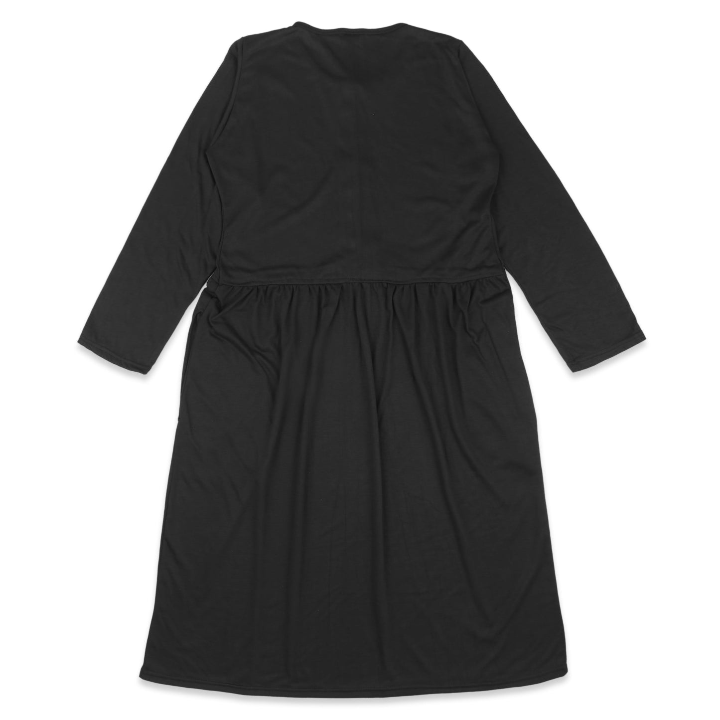 Long Maxi Dress with Front Buttons and Full Sleeve - Black