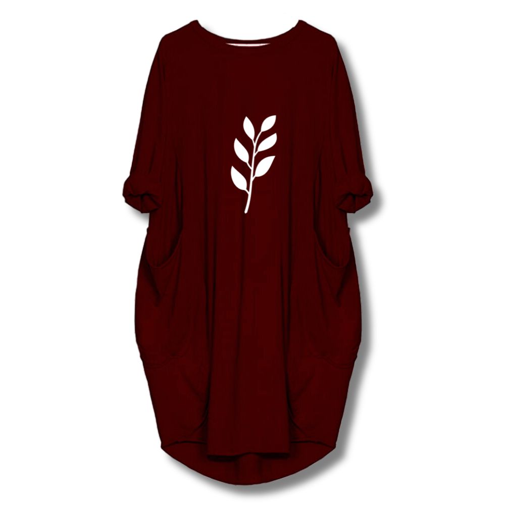 Leaf Printed Long Tee - Maroon