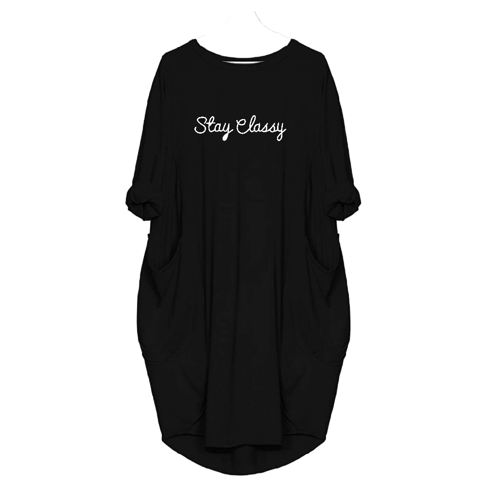 Stay Classy Printed Long Tee - Black