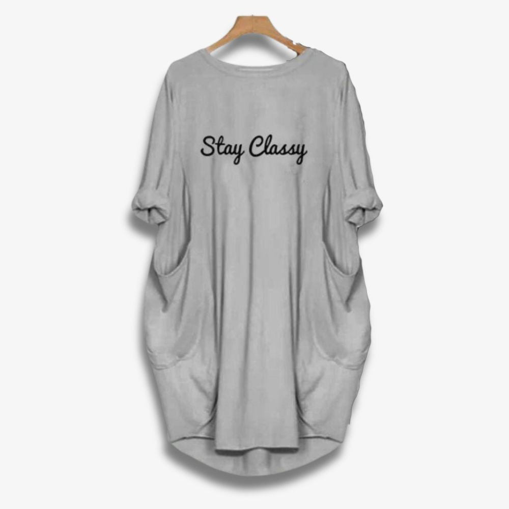 Stay Classy Printed Long Tee - Grey