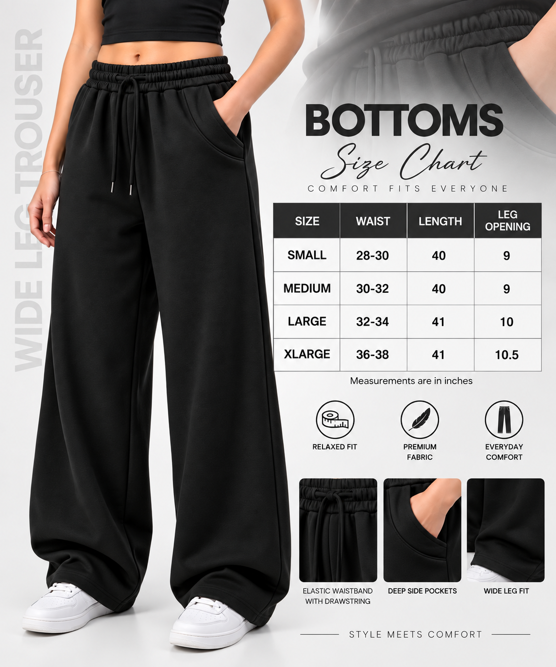Relaxed Fit Wide Leg Baggy Trousers - Blue
