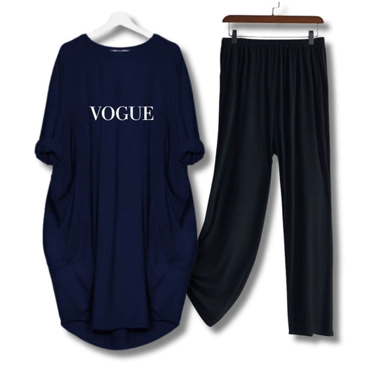 Blue Vogue Printed Long Tee And Cotton Loose Pant