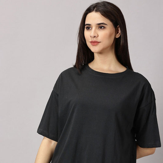 Women Aster Oversized Fit Crew-Neck T-Shirt - BLACK