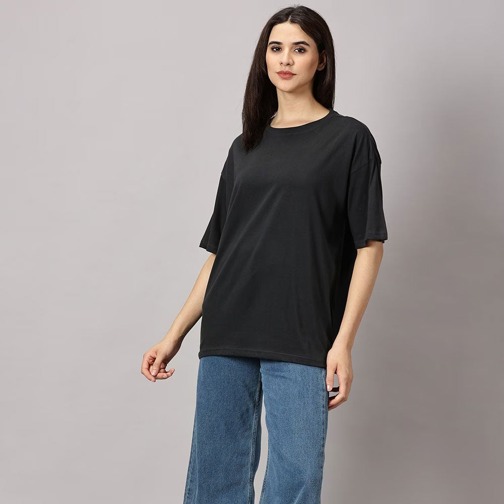 Women Aster Oversized Fit Crew-Neck T-Shirt - BLACK