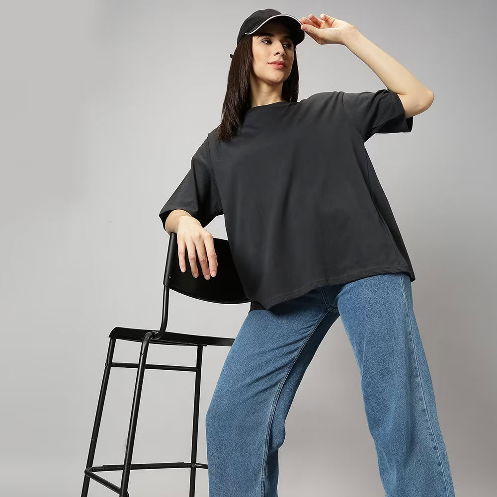 Women Aster Oversized Fit Crew-Neck T-Shirt - BLACK