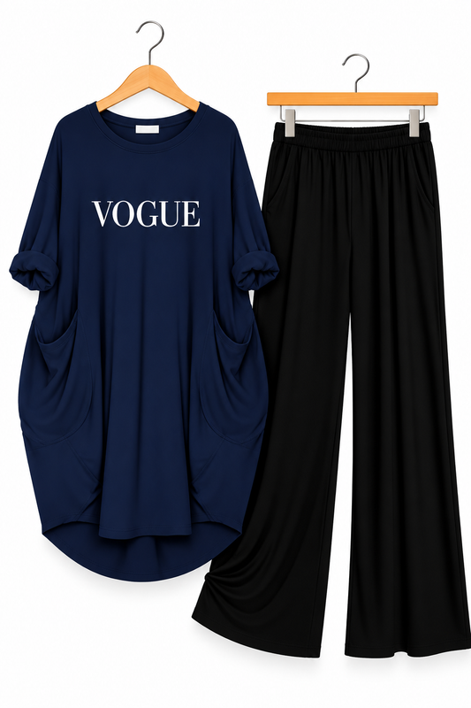 Blue Vogue Printed Long Tee And Cotton Loose Pant