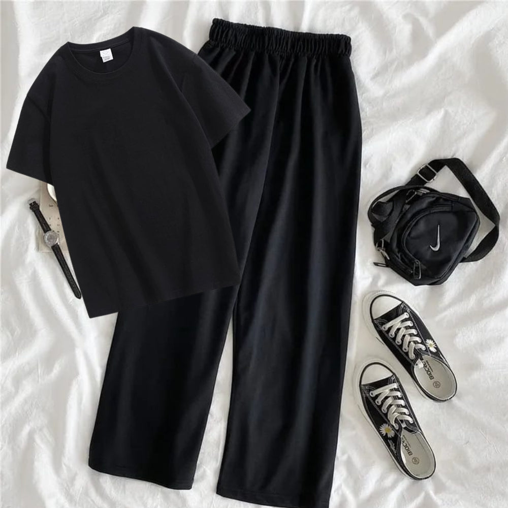 Black Solid Flapper – Lightweight Summer Tracksuit for Casual Comfort