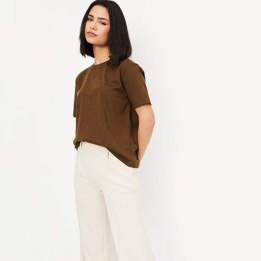 Women Aster Oversized Fit Crew-Neck T-Shirt - Brown