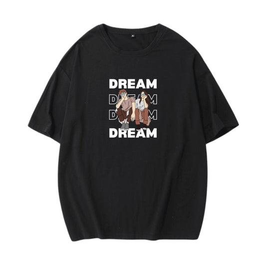 Dream Print T-Shirt – Soft Stretch Cotton, Crew Neck, Loose Fit - Black