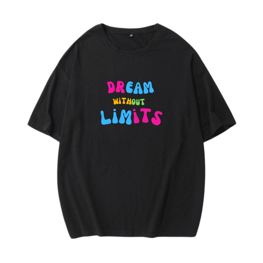 Dream Without Limit Print T-Shirt – Soft Stretch Cotton, Crew Neck, Loose Fit - Black