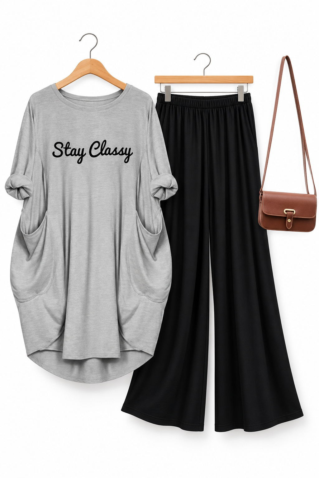 Gray Stay classy  Printed Long  Tee And Cotton Loose Pant