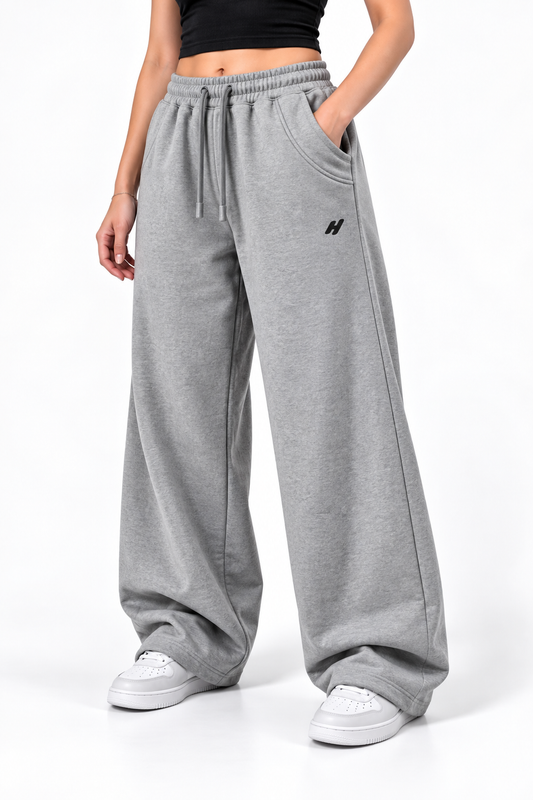 Relaxed Fit Wide Leg Baggy Trousers - Gray