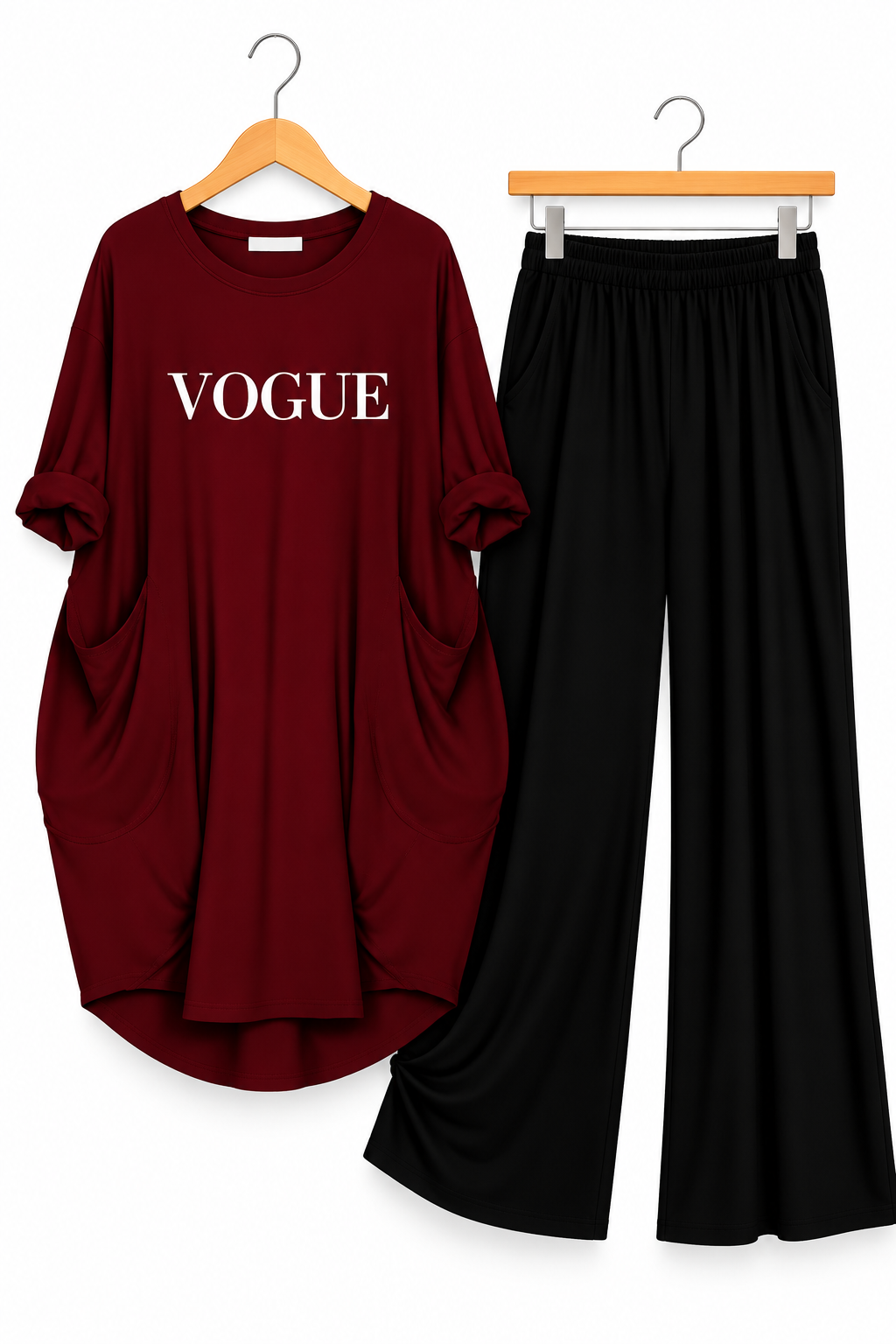 Maroon Vogue Printed Long Tee And Cotton Loose Pant
