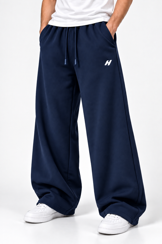 Relaxed Fit Wide Leg Baggy Trousers - Blue