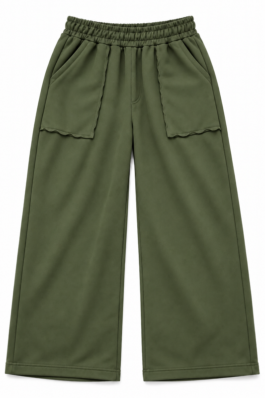 Relaxed Fit Wide Leg Trousers - Green