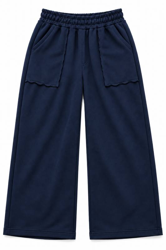 Relaxed Fit Wide Leg Trousers - Blue