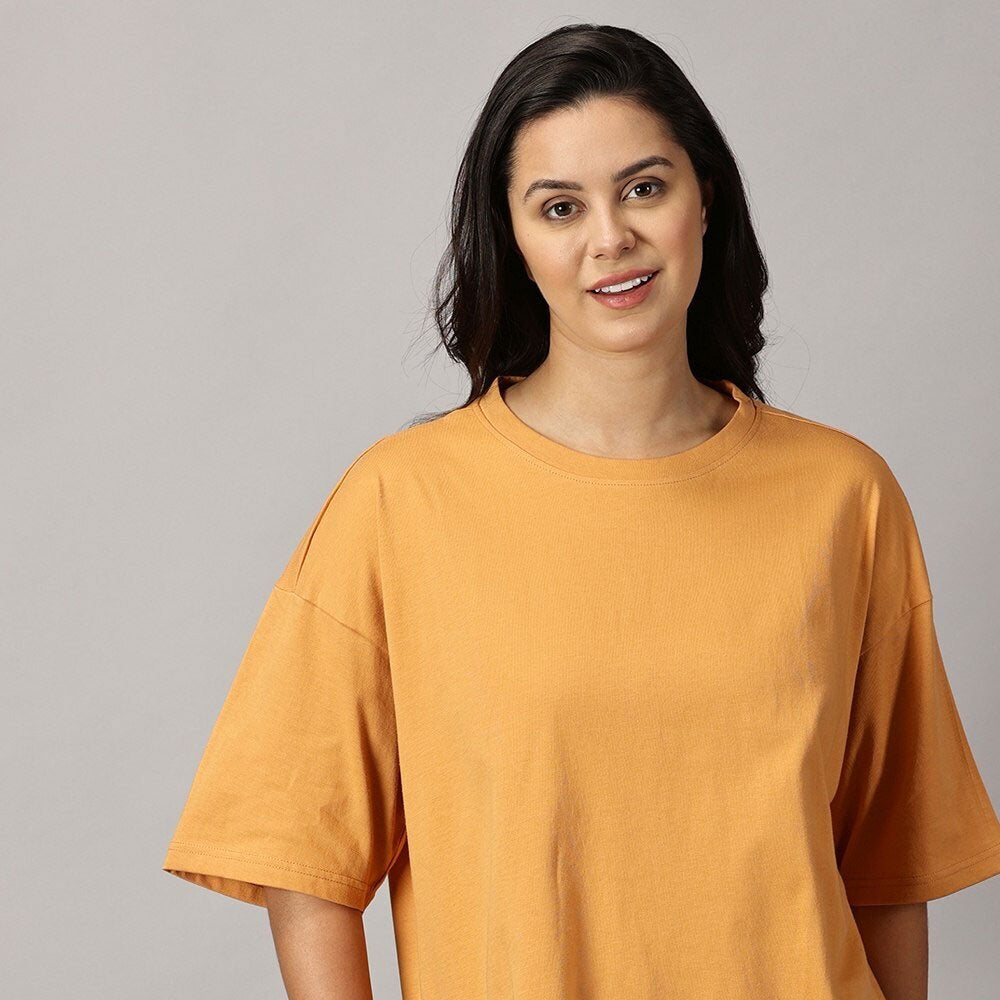 Women Aster Oversized Fit Crew-Neck T-Shirt - Orange