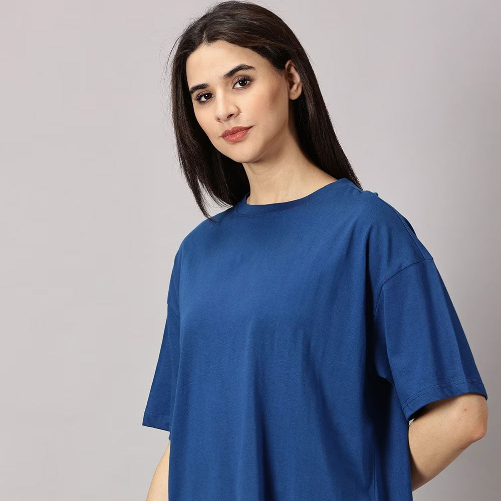 Women Aster Oversized Fit Crew-Neck T-Shirt - Blue