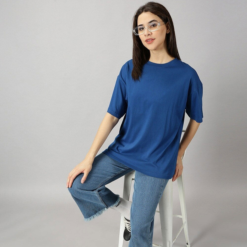 Women Aster Oversized Fit Crew-Neck T-Shirt - Blue