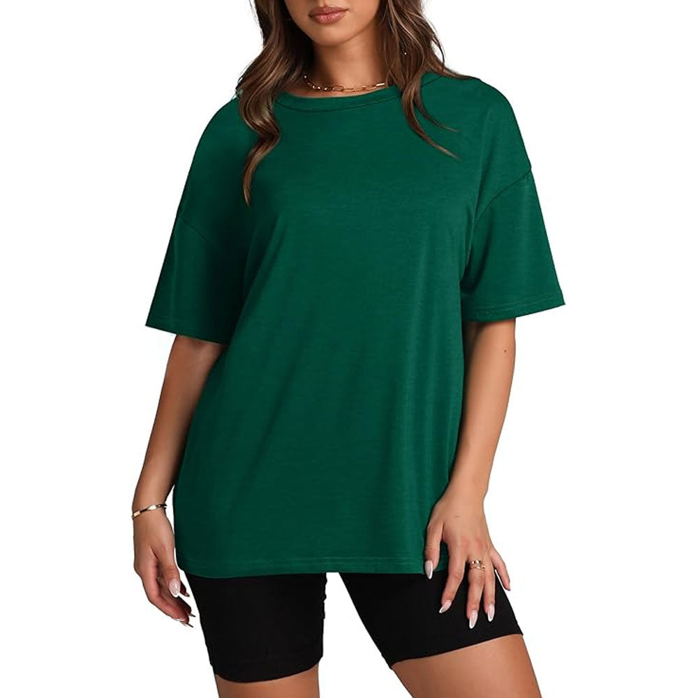 Womens Oversized Short Sleeve T Shirts Trendy Crew Neck Loose Workout Tee Casual Summer Tops Cotton