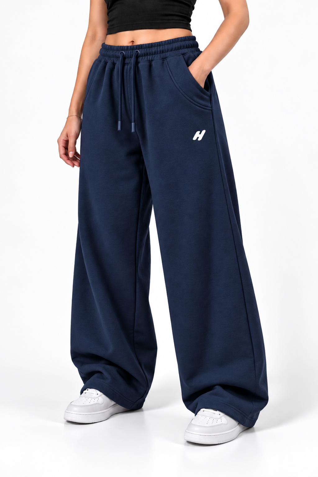 Relaxed Fit Wide Leg Baggy Trousers - Blue